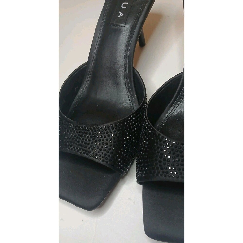 AQUA Women's Sz 7.5 Embellished Stiletto Mules Onyx Black Slip-on Sparkle NIB - Picture 3 of 16